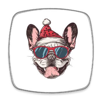 Buldog Français Chien Noël Drôle - Magnet carré - blanc - Devant
