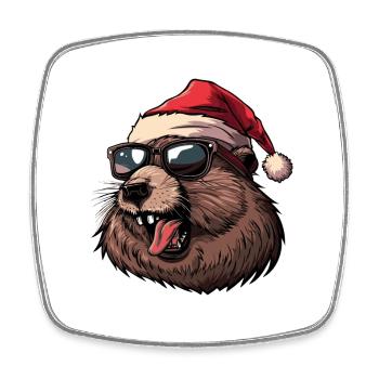Beaver Christmas Funny - Square fridge magnet - white - Front