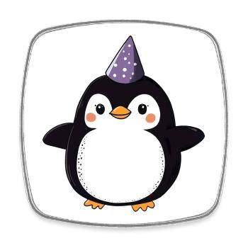 Pingouin heureux avec chapeau de fête - Cartoon Design - Magnet carré - blanc - Devant