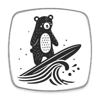 Surfing Bear – Playful Animal Illustration - Square fridge magnet - white - Front
