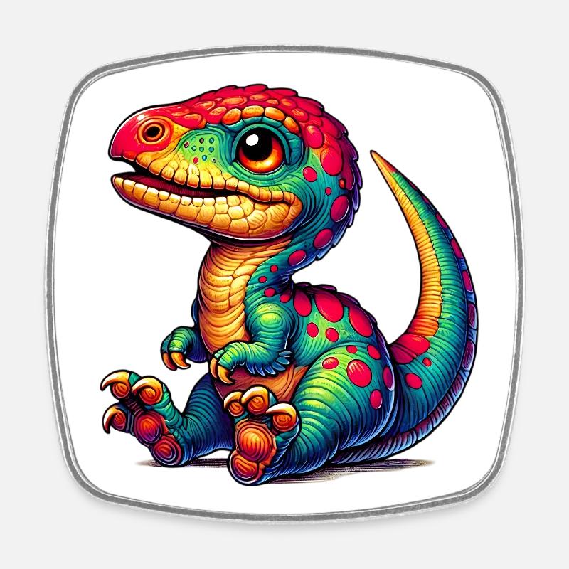 Dinosaure - Magnet carré - blanc