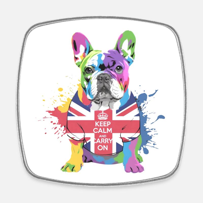 Rainbow Bulldog Union Jack - Square fridge magnet - white