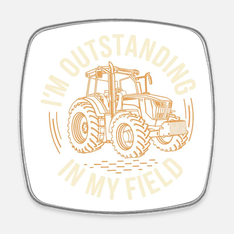 Outstanding in My Field Tractor - Square fridge magnet - white