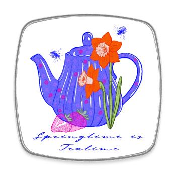 Blossom teapot in spring rush - Square fridge magnet - white - Front