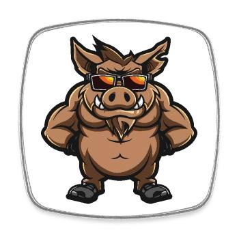 Wildschwein Schwein Cool Comic - Viereckiger Kühlschrankmagnet - Weiß - Vorne
