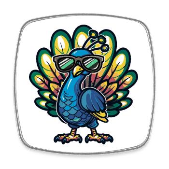 Pfau Vogel Cool Comic - Viereckiger Kühlschrankmagnet - Weiß - Vorne