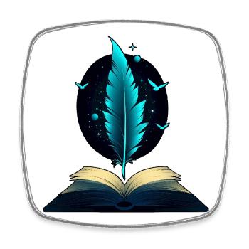 Magisches Buch & Feder – Schreiben & Fantasie - Viereckiger Kühlschrankmagnet - Weiß - Vorne