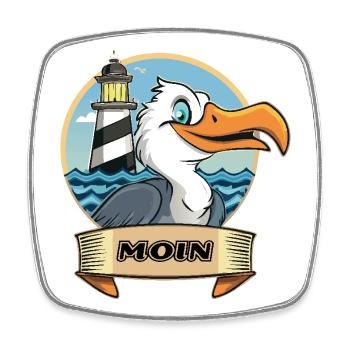 Moin -Möve avec phare - Magnet carré - blanc - Devant