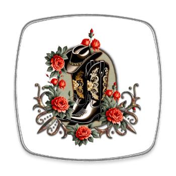 Cowboy Hearts: A Poem of Boots and Flowers. - Square fridge magnet - white - Front