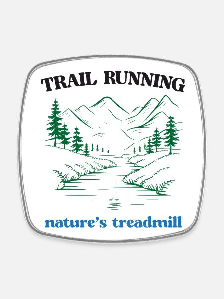 Course sur sentier - Tapis roulant de la nature - Magnet carré - blanc