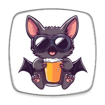 Fledermaus Apres Ski Bier Comic - Viereckiger Kühlschrankmagnet - Weiß - Vorne