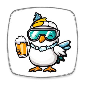 Taube Vogel Apres Ski Bier Comic - Viereckiger Kühlschrankmagnet - Weiß - Vorne