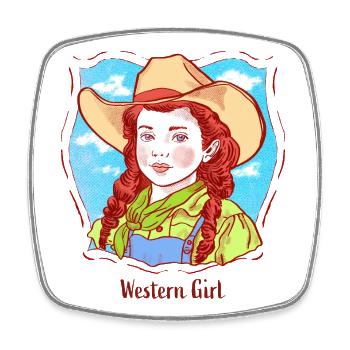 Portrait de fille western dans une bande dessinée pop - Magnet carré - blanc - Devant