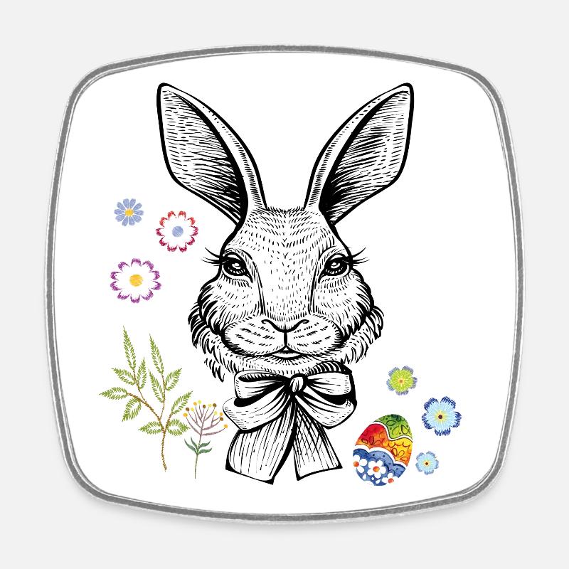 Hase mit Blumen und Osterei - Viereckiger Kühlschrankmagnet - Weiß