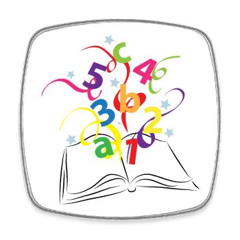 Buch mit bunten Buchstaben und Zahlen - Viereckiger Kühlschrankmagnet - Weiß - Vorne