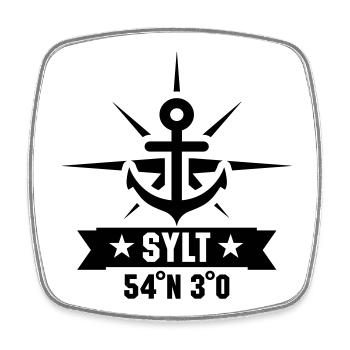 Sylt 54 Grad Nord 8 Grad Ost - Viereckiger Kühlschrankmagnet - Weiß - Vorne