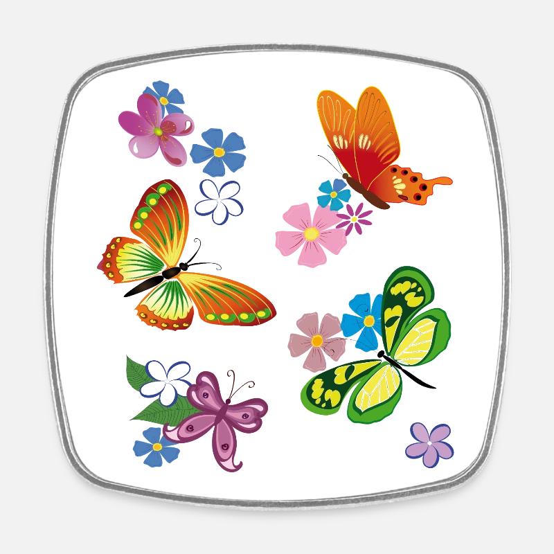 Blüten, Flowers, Schmetterling - Viereckiger Kühlschrankmagnet - Weiß