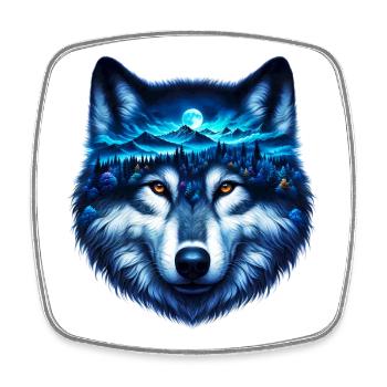 Loup - Magnet carré - blanc - Devant