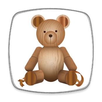 Wood Look – Cute Bear Figurine - Square fridge magnet - white - Front