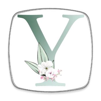 Y Monogram, Floral, Personnalisable - Magnet carré - blanc - Devant