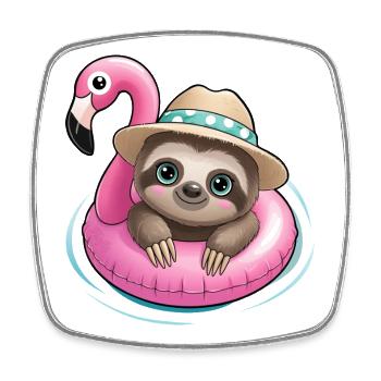 Paresseux kawaii en flamant rose🦩 - Magnet carré - blanc - Devant
