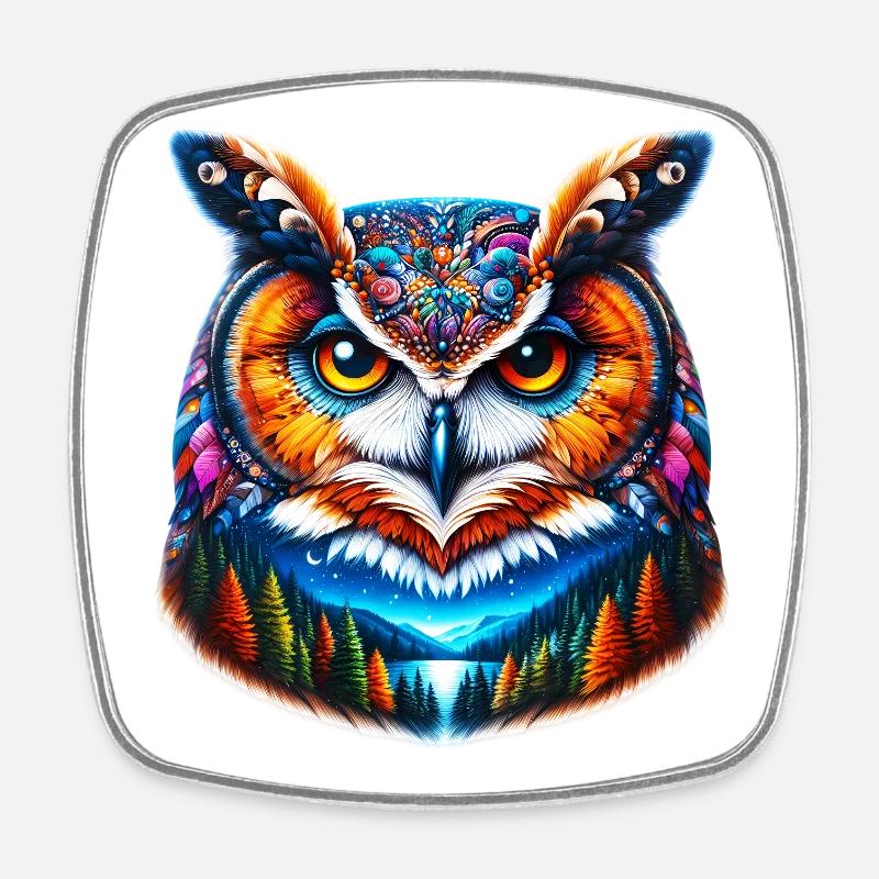 Hibou - Magnet carré - blanc