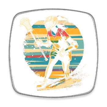 Retro Lacrosse Player 90s - Square fridge magnet - white - Front