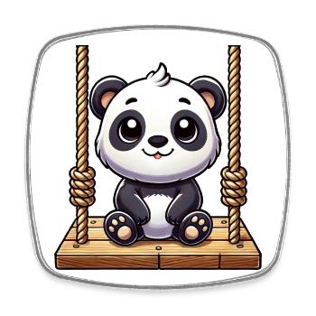Cute cartoon panda on swing playground - Square fridge magnet - white - Front