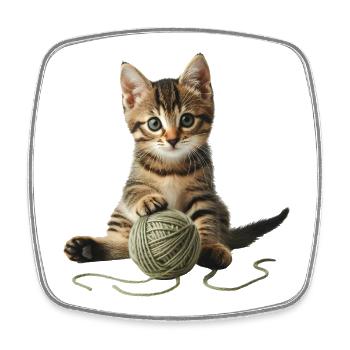 Cute little cat with ball of wool - Square fridge magnet - white - Front