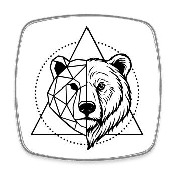 Geometrischer Bär – Tierportrait im Origami-St - Viereckiger Kühlschrankmagnet - Weiß - Vorne