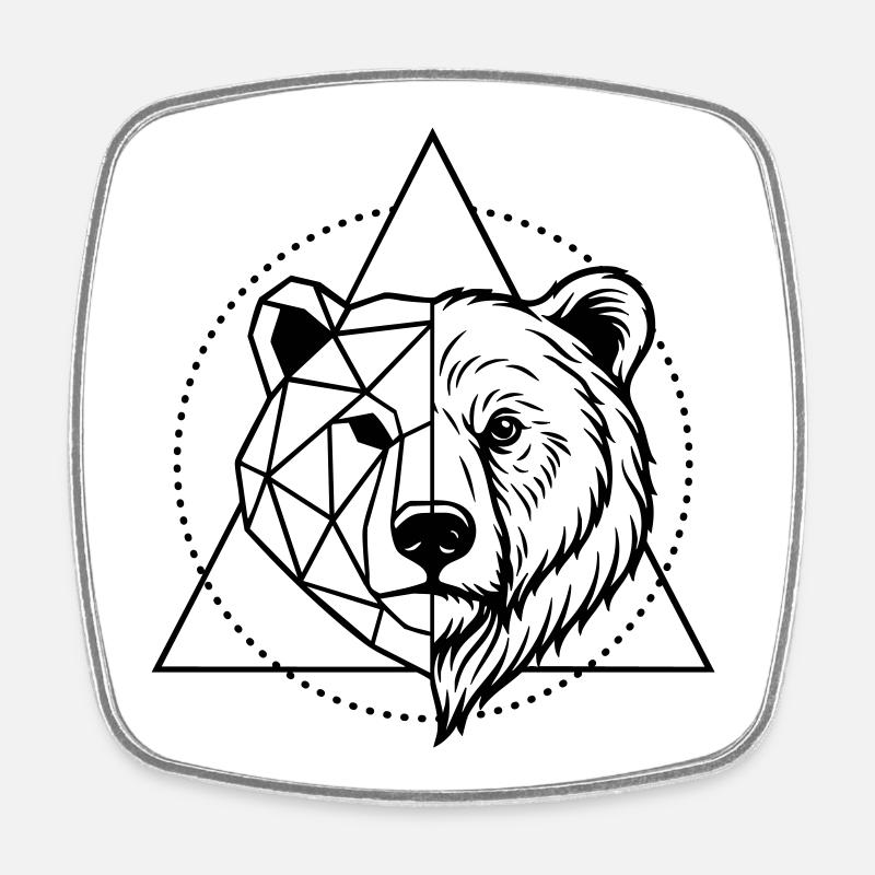 Geometric Bear – Animal Portrait in Origami St - Square fridge magnet - white