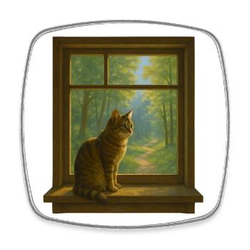 Cat at the window - Square fridge magnet - white - Front