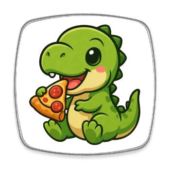 Cute Dino T-Rex Pizza Pizza Lover Cartoon - Square fridge magnet - white - Front