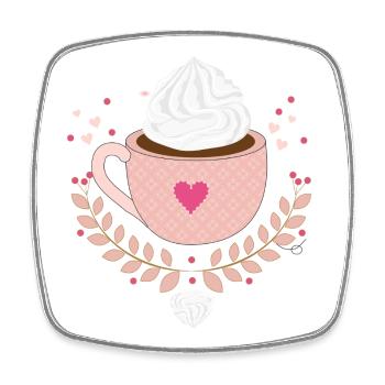 liebevoll verzierte Tasse mit Sahnehaube und Herz - Viereckiger Kühlschrankmagnet - Weiß - Vorne