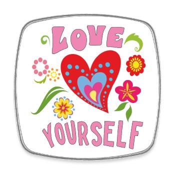 Love Yourself Herz mit kleinen Blüten - Viereckiger Kühlschrankmagnet - Weiß - Vorne