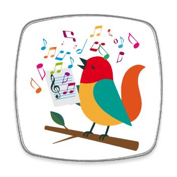 Singender Vogel mit bunten Noten – Musikmotiv - Viereckiger Kühlschrankmagnet - Weiß - Vorne