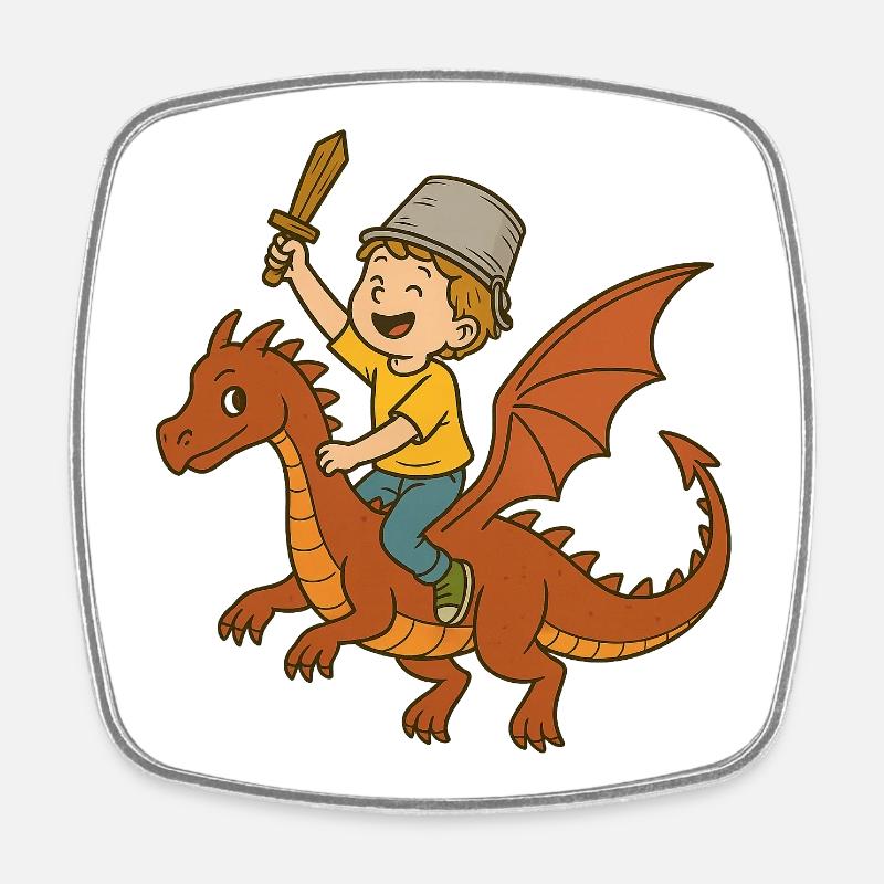Jeune chevalier dragon à l’épée - Magnet carré - blanc