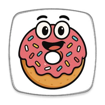 Cheerful Donut Cartoon Design - Square fridge magnet - white - Front
