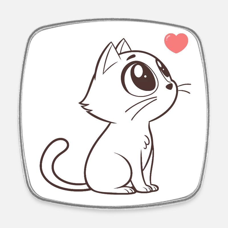 Adorable chat aux cœurs roses - Magnet carré - blanc