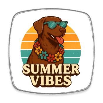 Lässiger Hund mit Sommerblumen und Sonnenbrille - Viereckiger Kühlschrankmagnet - Weiß - Vorne