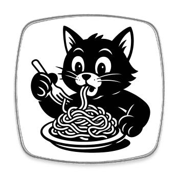 Le chat mange des spaghettis Mème - Magnet carré - blanc - Devant