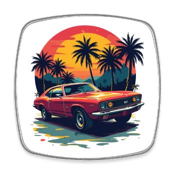 Vintage Muscle Car Sunset Scene - Viereckiger Kühlschrankmagnet - Weiß - Vorne