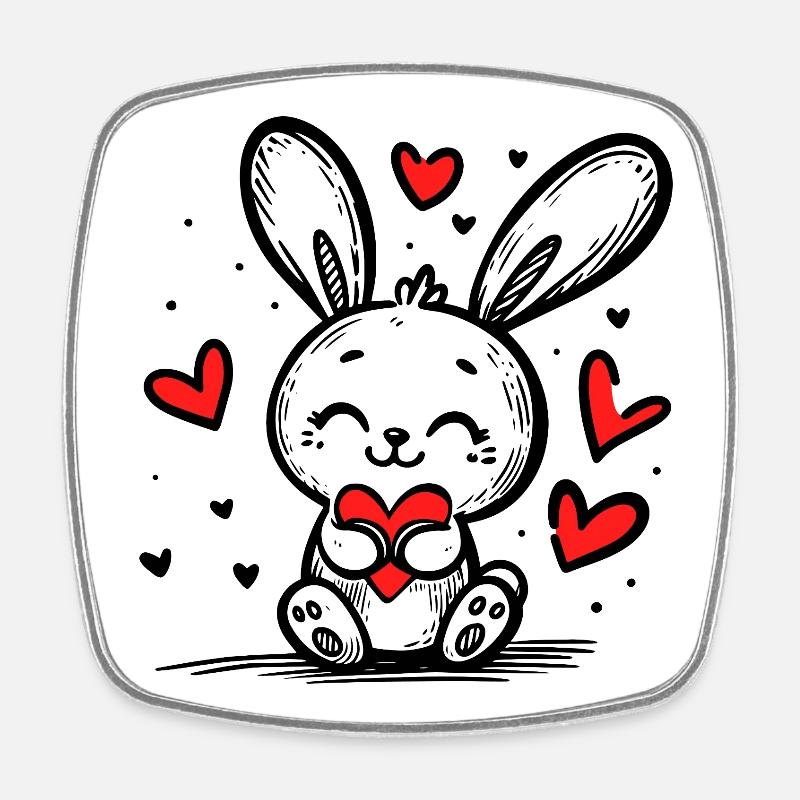 Lapin d’amour plein de cœurs - Magnet carré - blanc