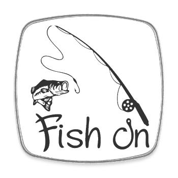 Illustration d’hameçon et de poisson sur t-shirt - Magnet carré - blanc - Devant