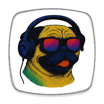 Pug with 80s Music DJ Cyberpunk Gamer Retro - Square fridge magnet - white - Front