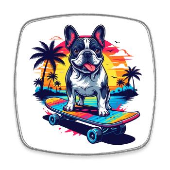 Skater Bulldogge - Viereckiger Kühlschrankmagnet - Weiß - Vorne