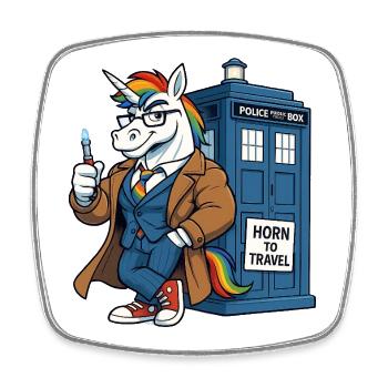 Time-traveling unicorn - Square fridge magnet - white - Front