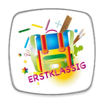Erstklassiger Schulranzen bunt & kreativ - Viereckiger Kühlschrankmagnet - Weiß - Vorne