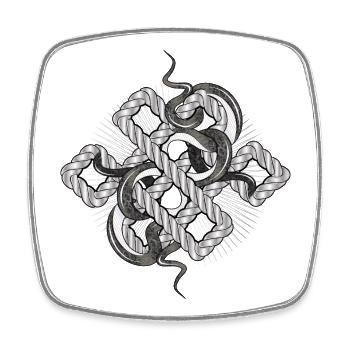 Nœud serpent à l’aspect argenté – mystique et noble - Magnet carré - blanc - Devant