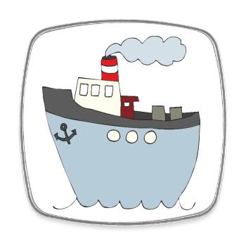 Motif de bateau ludique pour vêtements pour enfants - Magnet carré - blanc - Devant